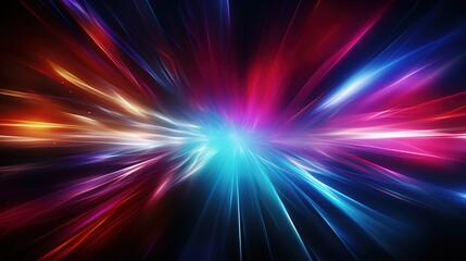 Abstract background with colorful glowing lines radiating outward.