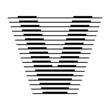 Letter V logo with abstract geometric horizontal parallel lines