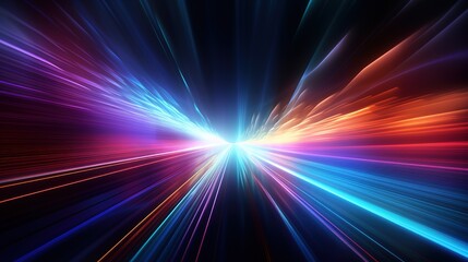 Abstract background with colorful glowing lines, radiating from the center, creating a sense of speed and movement.