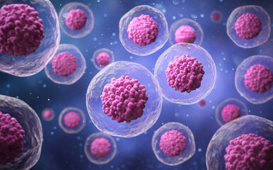 3d rendering of Human cell or Embryonic stem cell microscope background.