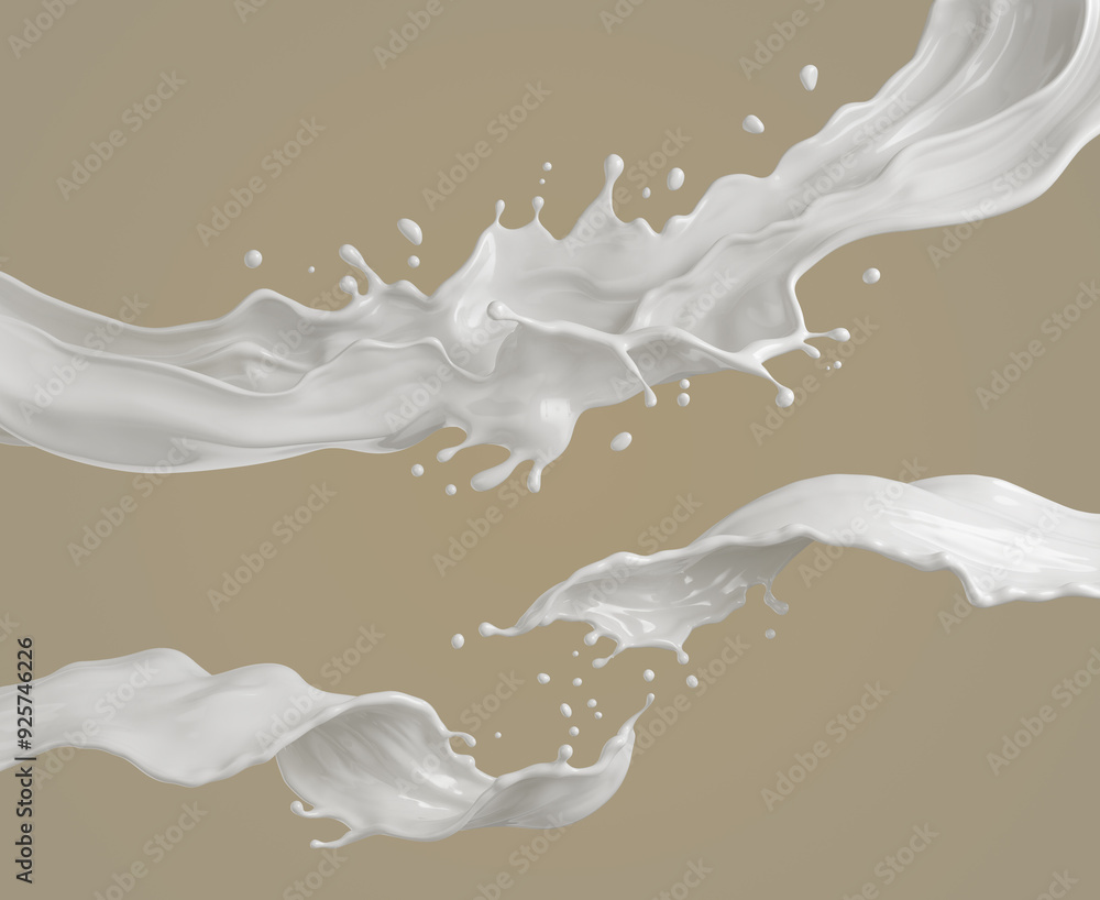 Poster milk splash isolated on background with clipping path 3d illustration.