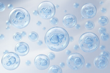 blue bubble cosmetic moisturizer water, serum oil, 3d rendering.