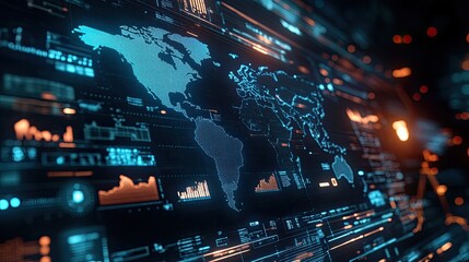 A digital interface displaying business trends and opportunities across the world.