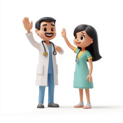 3D Medical Cartoon: Doctor and Patient Celebrating Good News