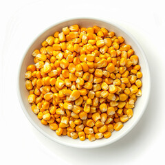 a bowl of corn on a white surface