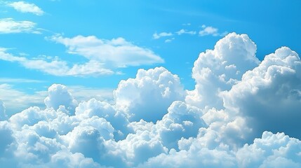 A serene sky filled with fluffy white clouds under a bright blue atmosphere, perfect for evoking peace and tranquility.