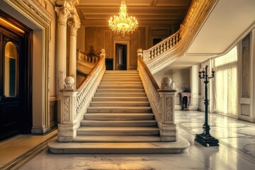 A grand, sweeping staircase