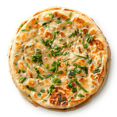 a flat bread with green onions and cheese