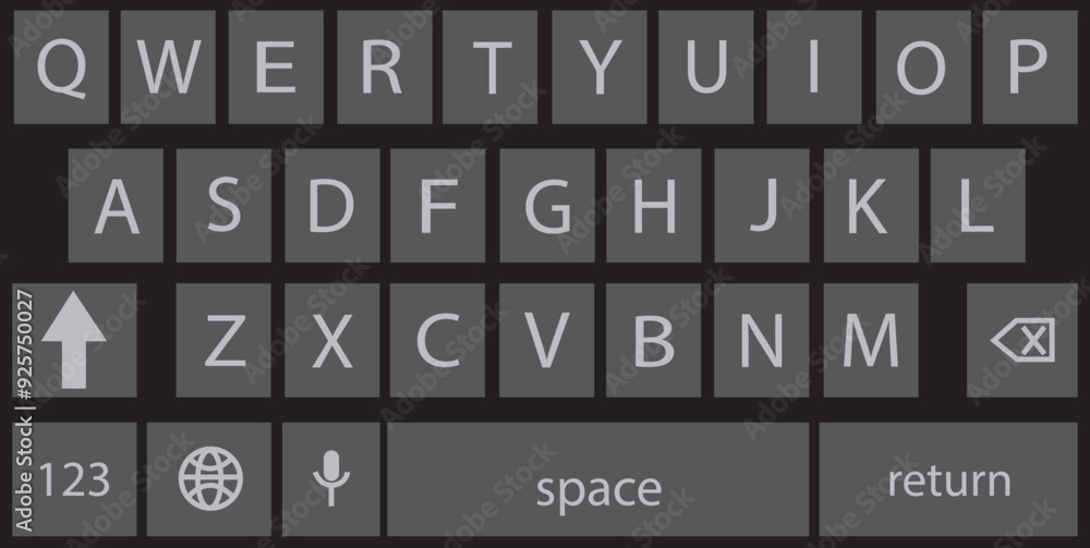 Aufkleber smartphone keyboard in dark mode, keypad alphabet buttons in trendy modern flat style, mobile phone 