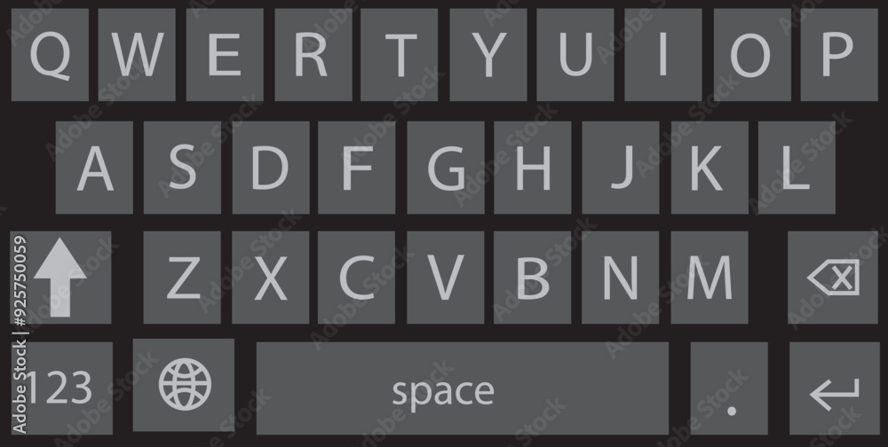 Aufkleber smartphone keyboard in dark mode, keypad alphabet buttons in trendy modern flat style, mobile phone 