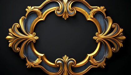 Ornate Gold Frame with Blue Accents on Black Background