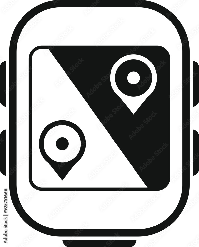Poster simple vector icon of a smartwatch showing a route with two gps location pins
