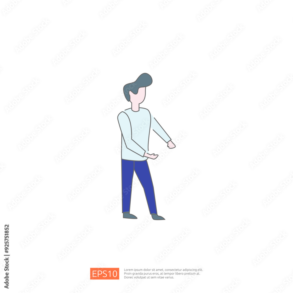 Poster simple line art illustration of a man standing with an open hand gesture. minimalist icon for websit