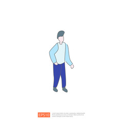 Isometric illustration of man standing. Simple vector illustration of young male cartoon character. EPS 10