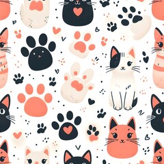Cute Cat Paw Print Seamless Pattern