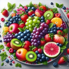 Colorful Fruit Platter with Grapes, Strawberries, Kiwi, and More