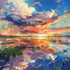 Sunset Reflection in a Still Lake