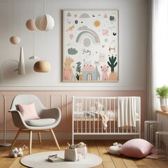 Modern Nursery Interior Design with Crib, Chair, and Cute Animal Print