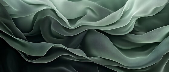 Obraz premium Tranquil Overlapping Layers - Serene Abstract Composition of Soft, Dark Green and Grey Fabric Textures in Elegant Digital Art