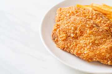 fried chicken breast fillet steak with french fries