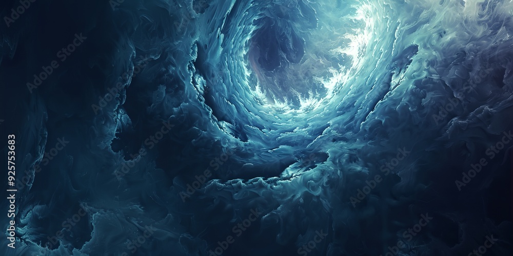 Poster a blue and white swirl of clouds in the sky. the clouds are swirling and twisting, creating a sense 