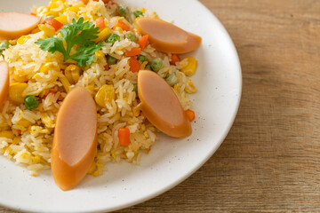fried rice with sausage and mixed vegetable