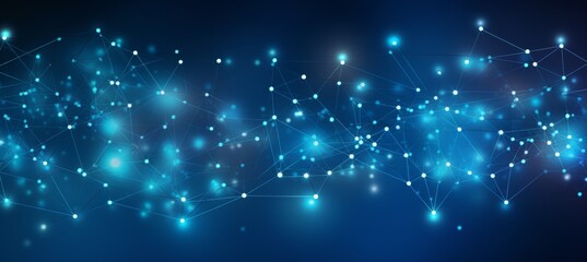 Fototapeta premium Abstract blue background with a glowing digital network and global connection concept. Modern technology banner design for the internet, social media marketing, 