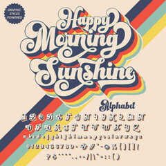 3d color version Happy Morning Sunshine Retro Vintage Display bold Font alphabet.eps