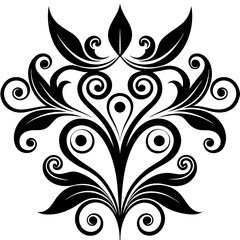 Decorative icon silhouette vector illustrations black and white floral design. 
