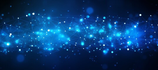 Obraz premium Abstract blue digital background with glowing network connections and global connection concept on a dark blue backdrop. Abstract technology, internet, or business theme vector illustration design ele