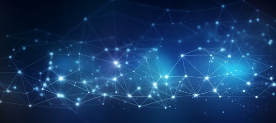 Fototapeta premium Abstract blue background with a glowing digital network and global connection concept. Modern technology banner design for the internet, social media marketing, 