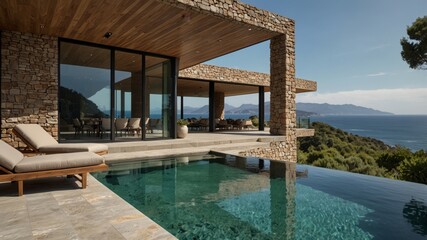 contemporary mountain villa with a flat roof