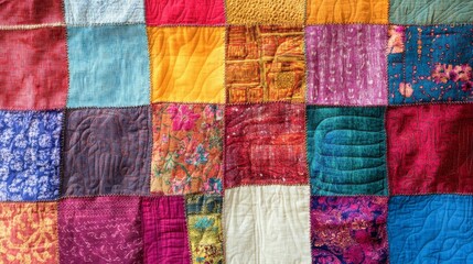 Vibrant Patchwork Quilt with Eclectic Fabric Patterns and Textures