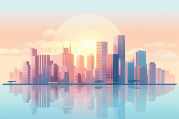 Fototapeta premium a big city with skyscrapers constraint on top of a single tile, minimalistic style, simple colors, 