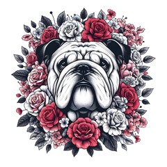 Bulldog with Roses
