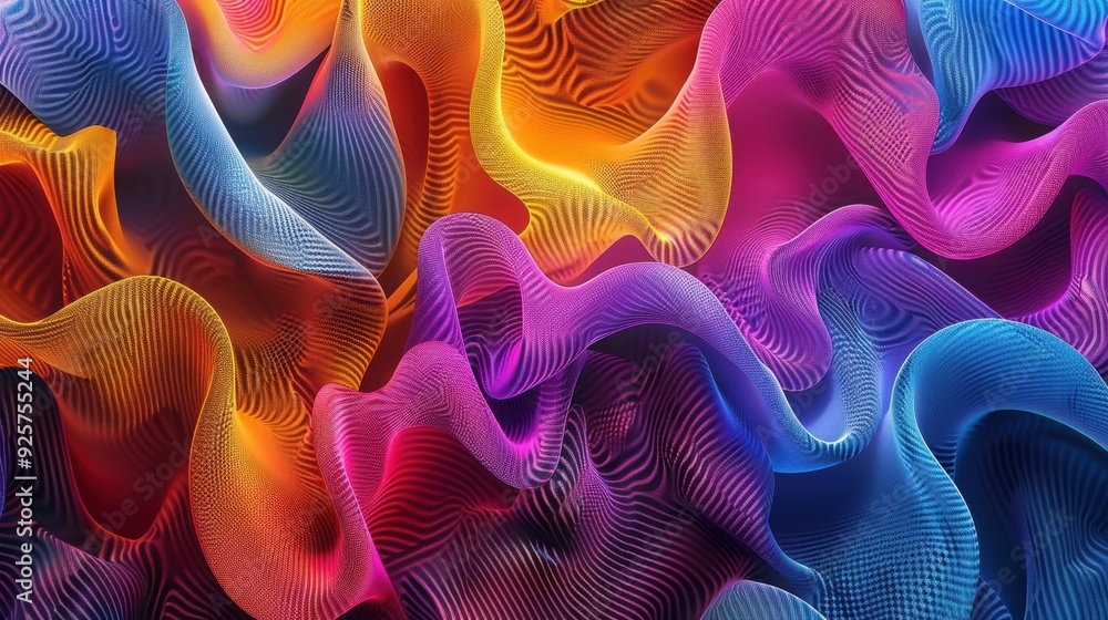 Poster Vibrant waves of colors intertwine, creating a mesmerizing abstract pattern full of energy and motion.