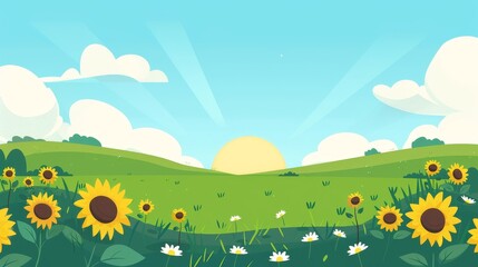 Fototapeta premium Sunflower summer sky landscape background
