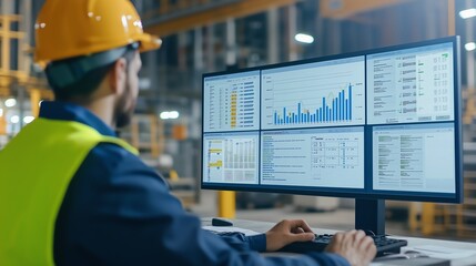 Sophisticated Budget Tracking Software Dashboard on a Construction Site with Real-Time Updates
