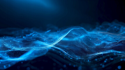 Futuristic Neon Blue color wave flow Digital Technology, fiber optics line background with dot, connected network business, global communication concept