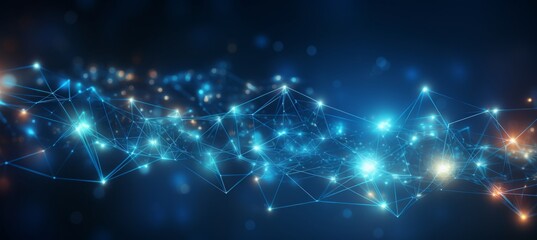 Abstract digital background with glowing network connections and a global map, symbolizing technology, connectivity, data transfer, and cyber security in a futuristic style