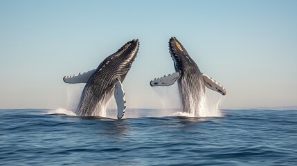 Fototapeta premium Humpback Whales Breaching During Migration