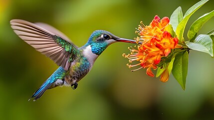 Fototapeta premium Hummingbird Feeding on a Flower.