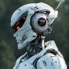 Fototapeta premium Futuristic Robot in a White Armor Helmet