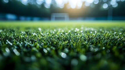 Naklejka premium Close Up of Green Grass with Sunlight and Bokeh.