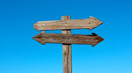 "Wooden Signpost with Three Arrows Pointing in Different Directions"

