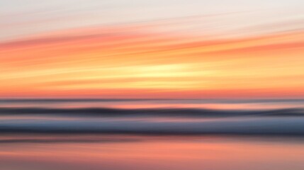 Serene Coastal Sunset - Abstract Digital Artwork of Blurred Sky and Motion Waves in Warm Orange and Pink Hues
