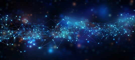 Fototapeta premium Abstract blue digital background with glowing network connections and global connection concept on a dark blue backdrop. Abstract technology, internet, or business theme vector illustration design ele