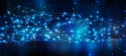 Obraz premium Abstract blue digital background with glowing network connections and global connection concept on a dark blue backdrop. Abstract technology, internet, or business theme vector illustration design ele