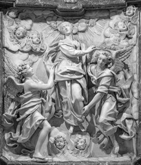 MILAN, ITALY - MARCH 5, 2024: The marble sculpture of Assumption church Chiesa di San Vittore al...
