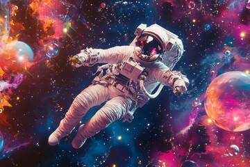 Exploring the Cosmic Realm: Astronaut and Sprites Floating in Space Adventure